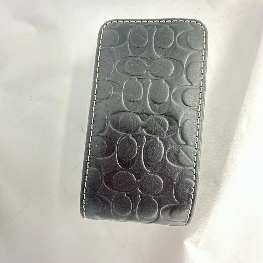 Women's Vintage Coach Black Leather Cell Phone Case Wristlet Strap Monogram